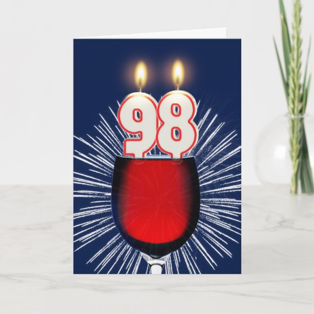 Cartão 98.º aniversário com vinho e velas (Frente)