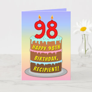 Cartão 98.o aniversário — Bolo e Velas Divertidas, com no