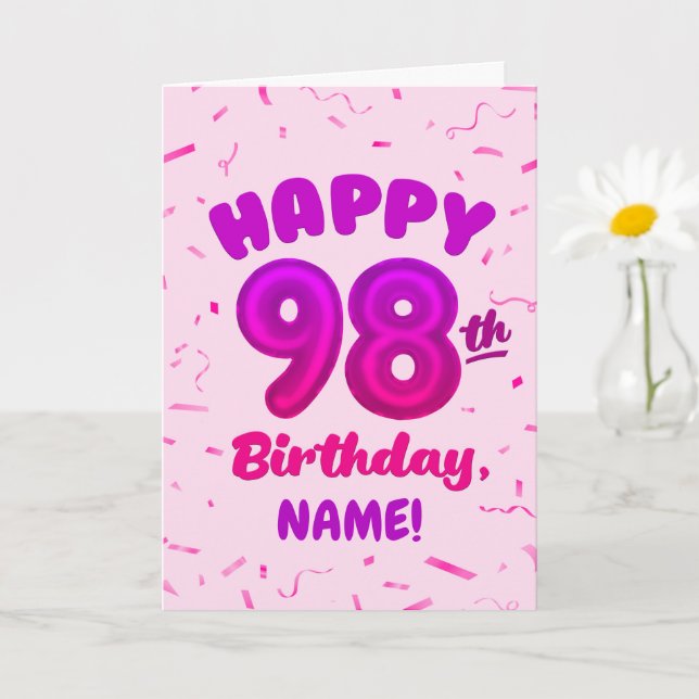 Cartão 98th Balloon Number Custom Name Birthday Card (Planta pequena)