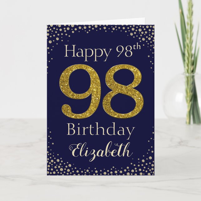 Cartão 98th Birthday Golden Glitter Card (Frente)