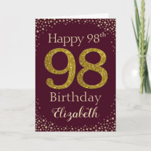 98th Birthday Golden Glitter Card