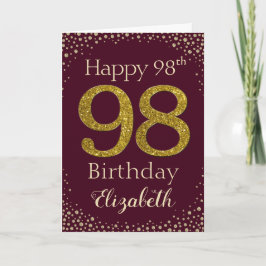 Cartão 98th Birthday Golden Glitter Card