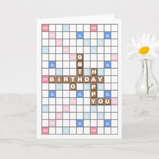 Cartão 98th Birthday, Word Game Board (Planta pequena)