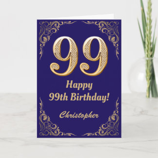 Cartão 99º aniversário do Marinho Azul e Dourado quadro d