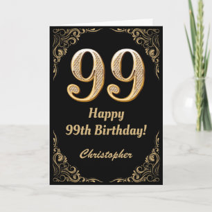 Cartão 99º aniversário - Quadro negro e Dourado de brilho