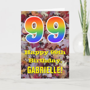 Cartão 99.o Aniversário; Folhas de outono rústicas;