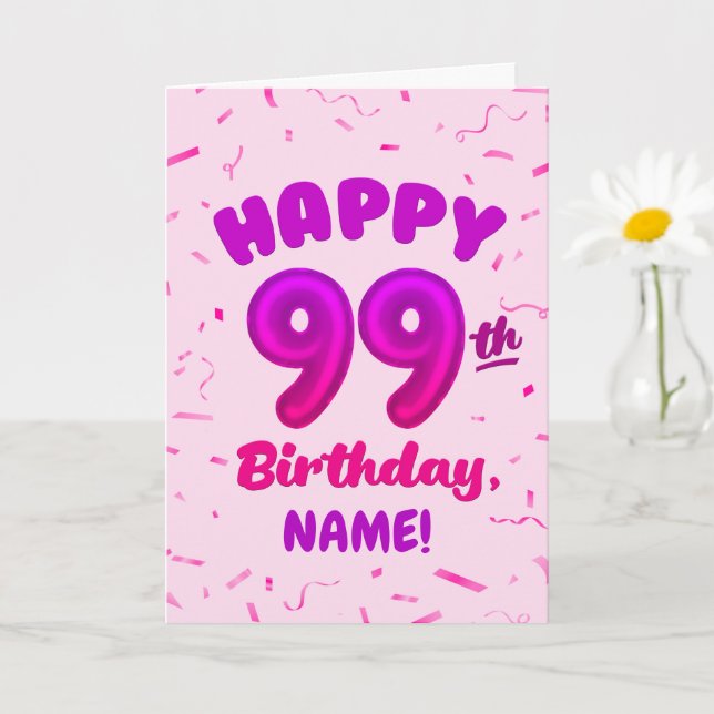 Cartão 99th Balloon Number Custom Name Birthday Card (Planta pequena)