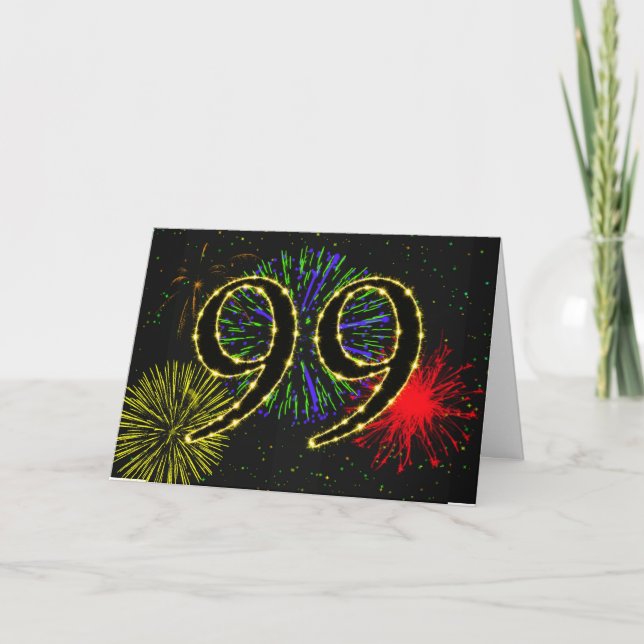 Cartão 99th  Birthday card with fireworks (Frente)