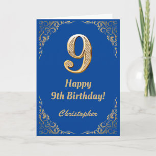 Cartão 9.º aniversário - Frame Azul e Dourado da Largura
