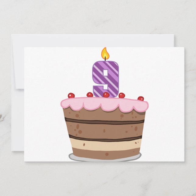 Cartão 9 anos no Bolo de Aniversário (Frente)