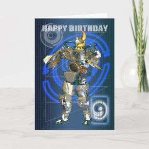Cartão 9 Feliz aniversário com o guerreiro robô