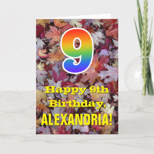 Cartão 9.o aniversário; Folhas de outono russas; Arco-í