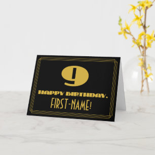 Cartão 9.o Aniversário: Nome + Arte Deco Inspirado "9"