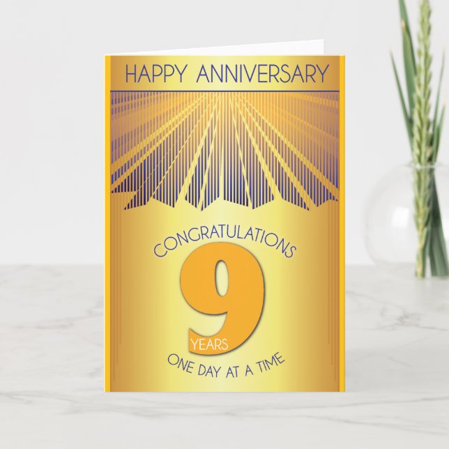 Cartão 9 Year Sober Anniversary | Golden Ray 12 Step  (Frente)