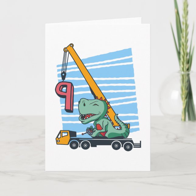 Cartão 9 years 9th Birthday Mobile Crane Dinosaur (Frente)