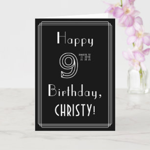 Cartão 9th Birthday: Art Deco Style # 9 & Custom Name