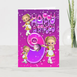 Cartão 9th Birthday Card cute little glitter maids