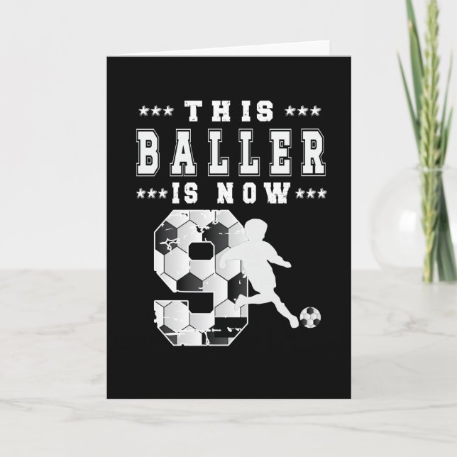 Cartão 9th Birthday Gift Soccer Player 9 Year Old Boy (Frente)