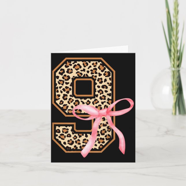 Cartão 9th Birthday Girl Nk Coquette Bow Leopard 9 Year O (Frente)