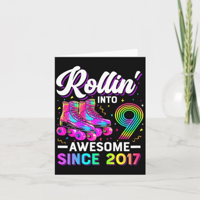 Cartão 9th Birthday Shirt Girl Nine 9 Year Old Roller Ska (Frente)