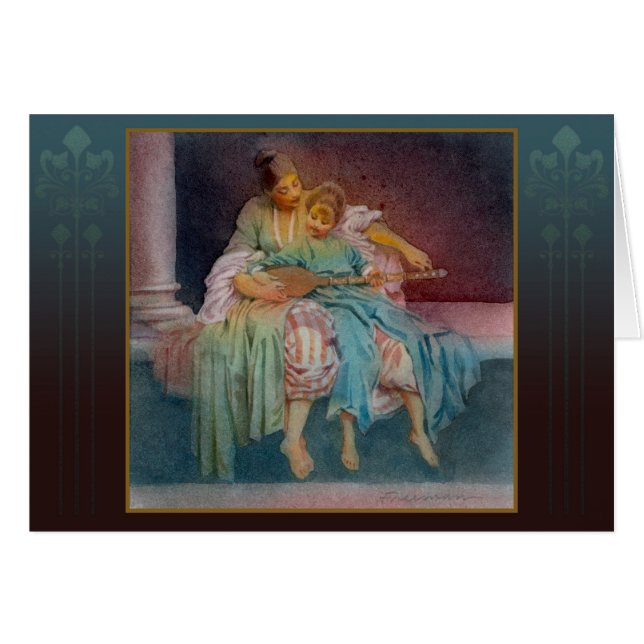 Cartão "A aguarela das belas artes da lição de música" - (Frente Horizontal)