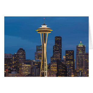 Cartão A Agulha Espacial e o centro Seattle