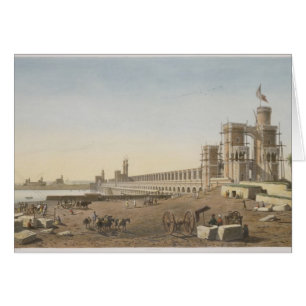 Cartão A barragem através do Nilo, o prédio do Aswan