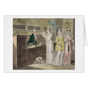 Cartão A biblioteca de circulação (caneta e tinta e w/c