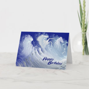 Cartão A birthday card with wild white surf horses