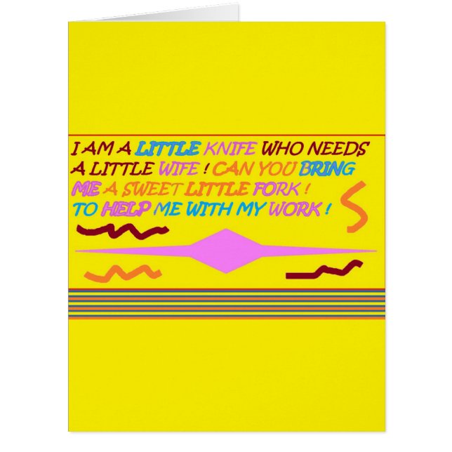 Cartão A Colher Apaixona-Se Pela Escada E A Faca (Frente)