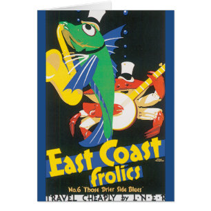 Cartão A costa leste Frolics poster das viagens vintage
