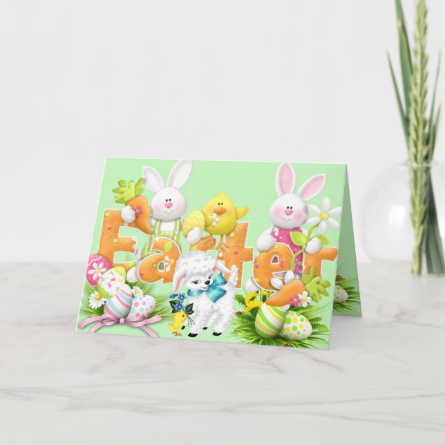 Cartão A Cute Fun Easter Card With Bunnies (Frente)