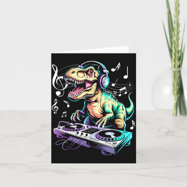 Cartão A Cute T-rex Playing Electronic Music Funny Dj Din (Frente)