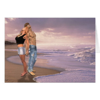 Cartão A dança, por do sol da praia, casal do amor