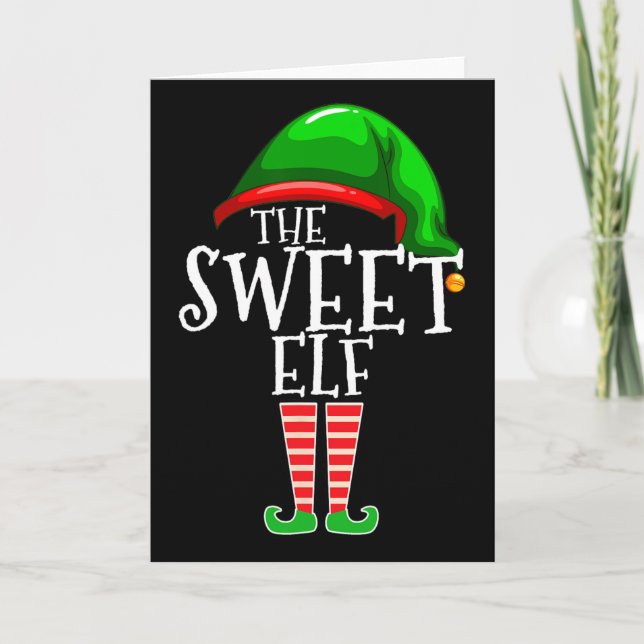 Cartão A Doce Família de Elfos Presente de Natal Combinan (Frente)