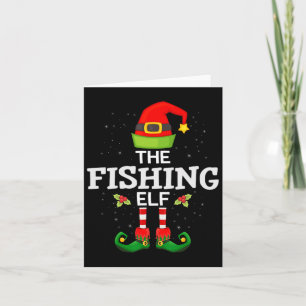 Cartão A Família De Natal Do Elf De Pesca Correspondendo