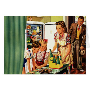 Cartão A família do vintage no pai da mamã da cozinha