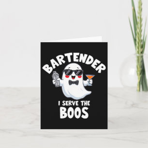 Cartão A fantasia de Halloween do barman... Eu Servo os B