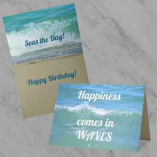 Cartão A Felicidade vem em Ondas AGARRE o Dia Aniversário
