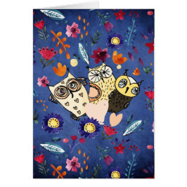 Cartão A feliz família animal de pássaros no Jardim Flor