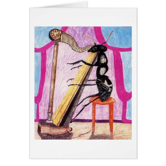 Cartão A formiga Daphne joga a harpa (Frente)