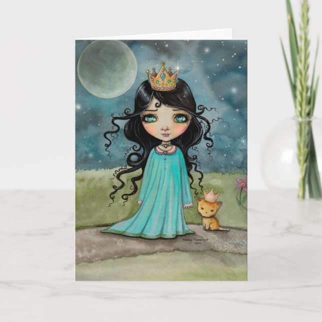 Cartão A Girl and Her Cat Little Princess Big Eye Art (Frente)