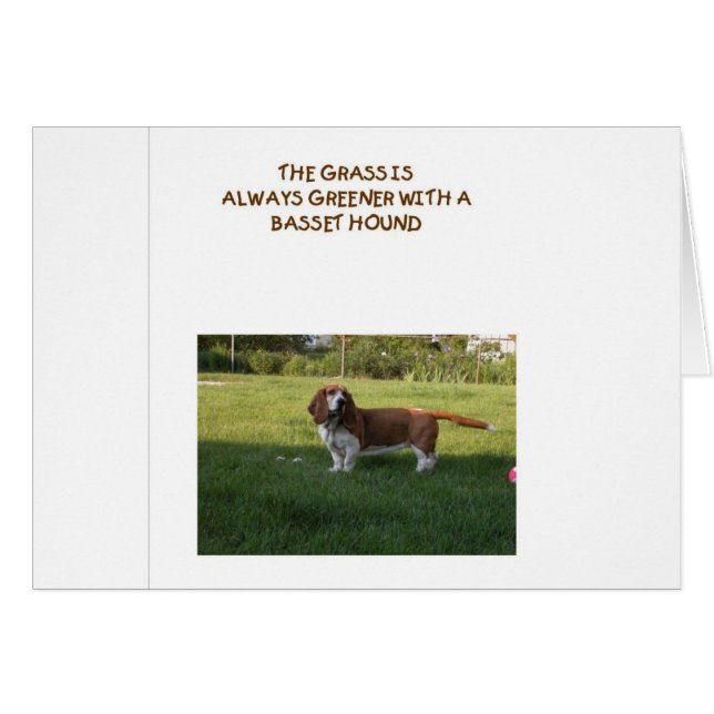 CARTÃO A GRAMA É MAIS VERDE COM BASSET HOUND (Frente horizontal)