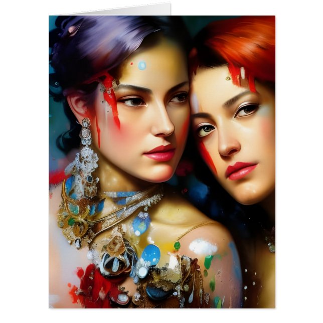 Cartão A Linda Pintura Colorida Dos Amantes Ocasio (Frente)