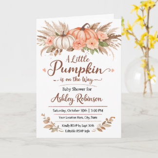 Cartão A Little Pumpkin Is on the Way Baby Shower Card 