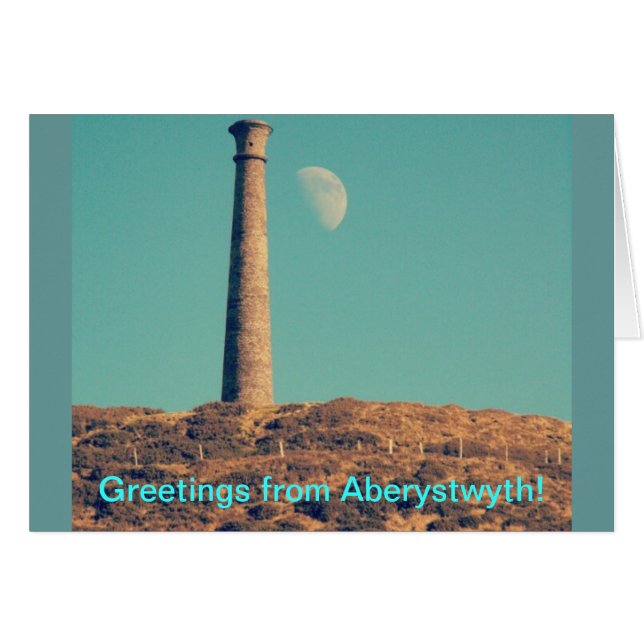 Cartão A Lua e uma Torre: Aberystwyth (Frente Horizontal)