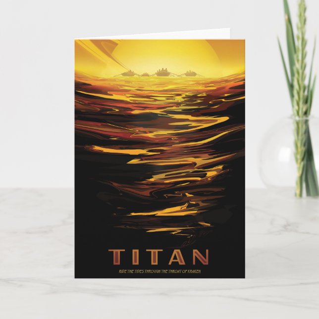 Cartão A maior lua de Poster-Saturno do espaço retrô, Tit (Frente)