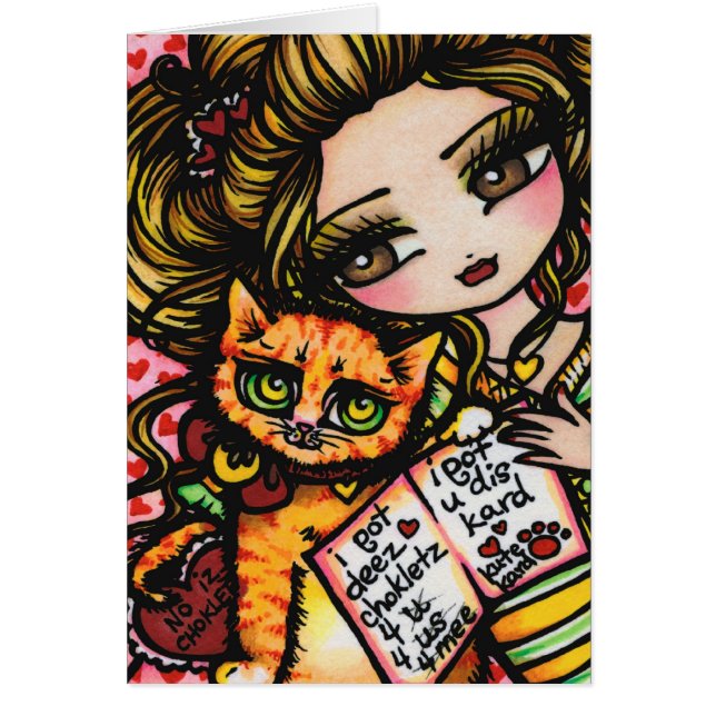 Cartão À MAMÃ da arte cómica bonito do CAT por Hannah (Frente)