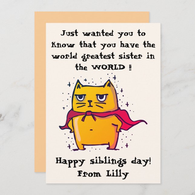 Cartão A Melhor Irmã do Mundo | Saudação do Dia dos Irmão (Frente/Verso)