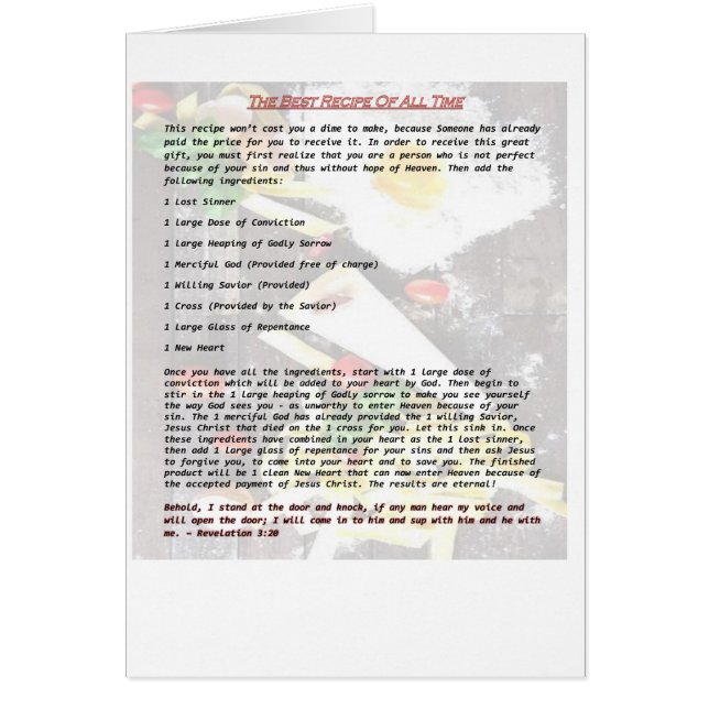 Cartão A melhor receita de toda a hora - intervalo do (Frente)